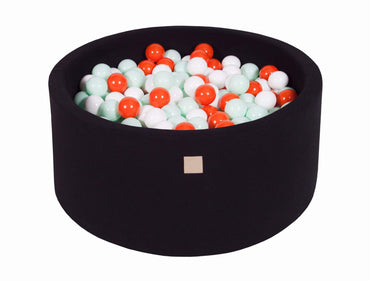 Ballenbak Rond 300 ballen 90x40 cm Zwart: Oranje, Wit, Mint